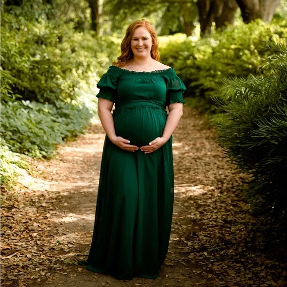 chinese dress ladies Kate Green Silk Custom Maternity Photoshoot Gowns, L / 117#-Dark Green